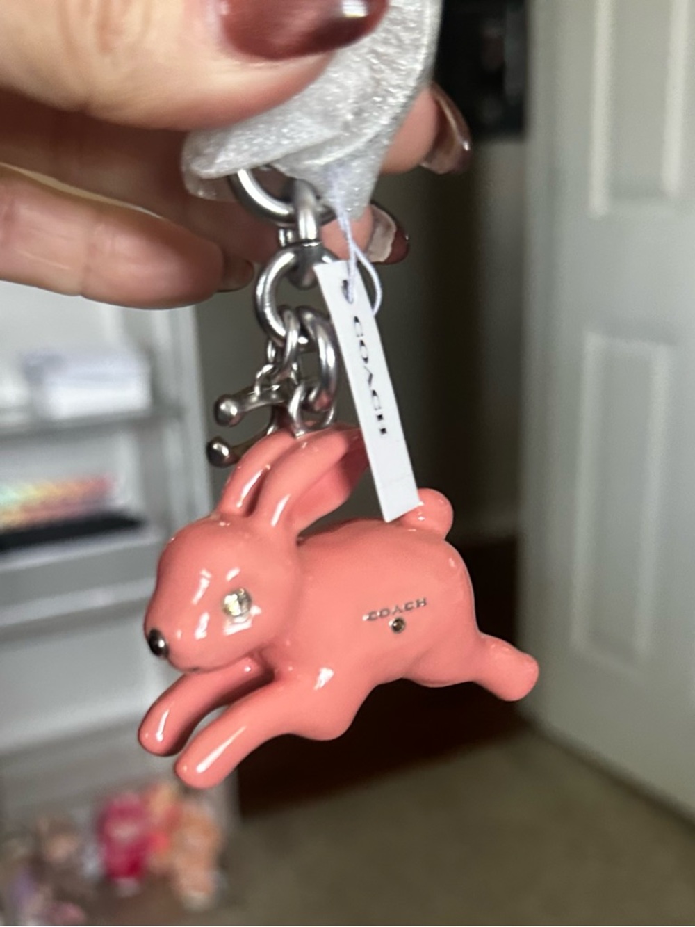 Coach Bunny Bag Charm Pink & Nickel Hardware Size 2 3/4 L × 4 3/4 H × 3/4 W - Picture 4 of 5
